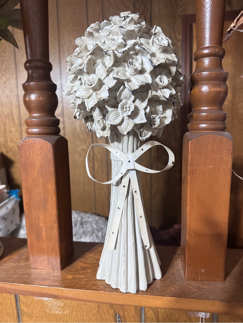 Hobby Lobby Cream Floral Topiary Accent with Ribbon